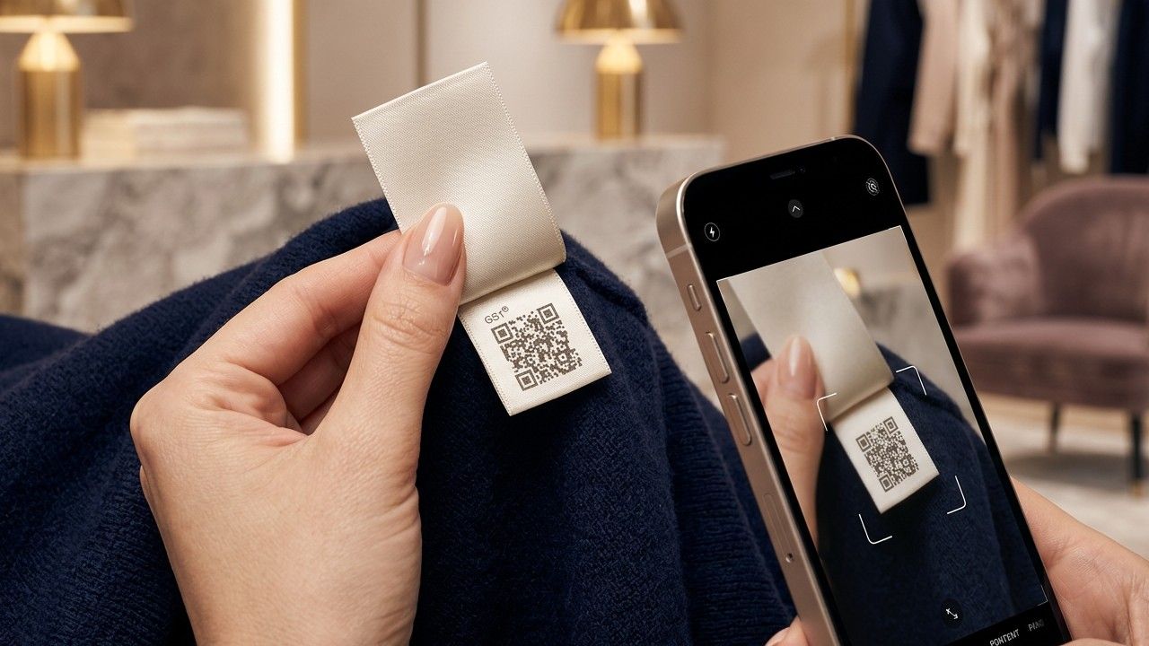 Scanning a QR code to access a garment digital product passport