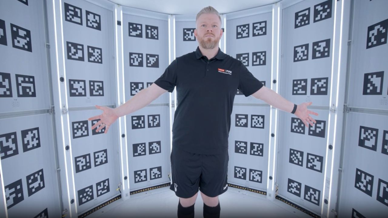 Footballer being scanned to create 3d avatar